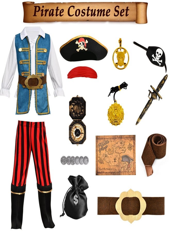 G.C 19 Pcs Kids Pirate Costume Toddler Pirate Accessories Hat Toys Jewelry Coins Boys Halloween Role Play Cosplay Gifts - Image 4